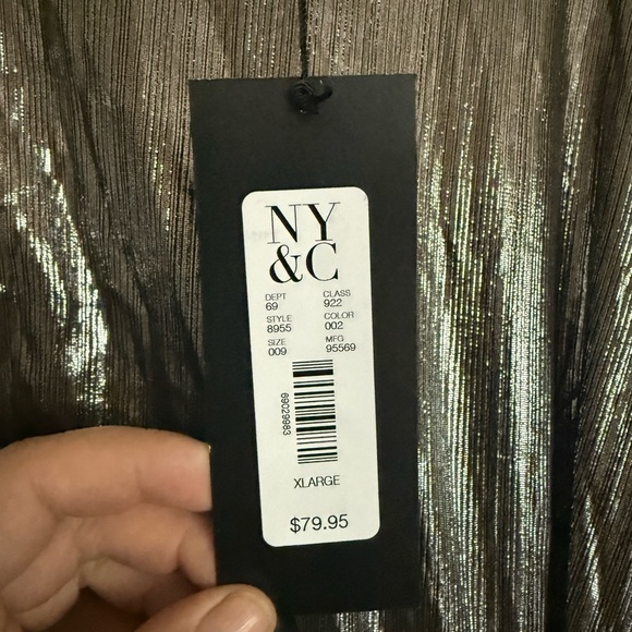 New York & Company Metallic Silver Pleated Dress - Picture 2 of 4